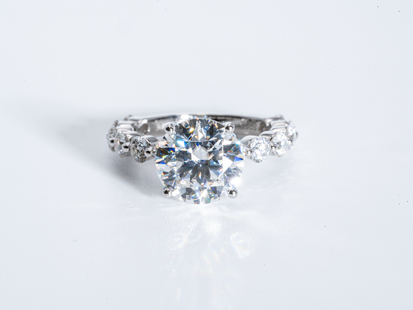 3 Carat Round Moissanite Scalloped  Engagement Ring