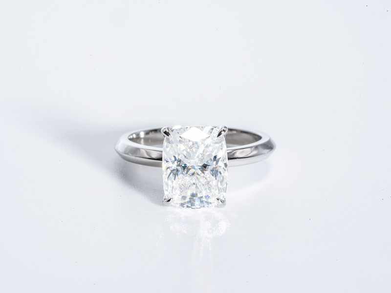 Knife Edge Engagement Ring  Cushion Cut Solitaire Moissanite Ring