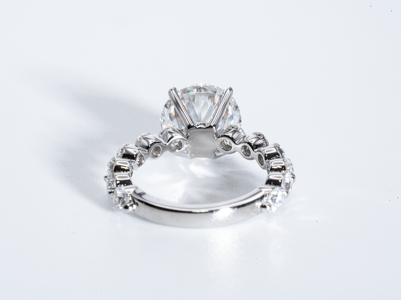 3 Carat Round Moissanite Scalloped  Engagement Ring