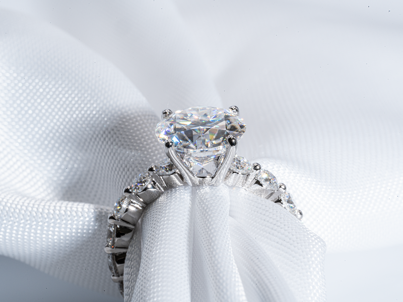 3 Carat Round Moissanite Scalloped  Engagement Ring