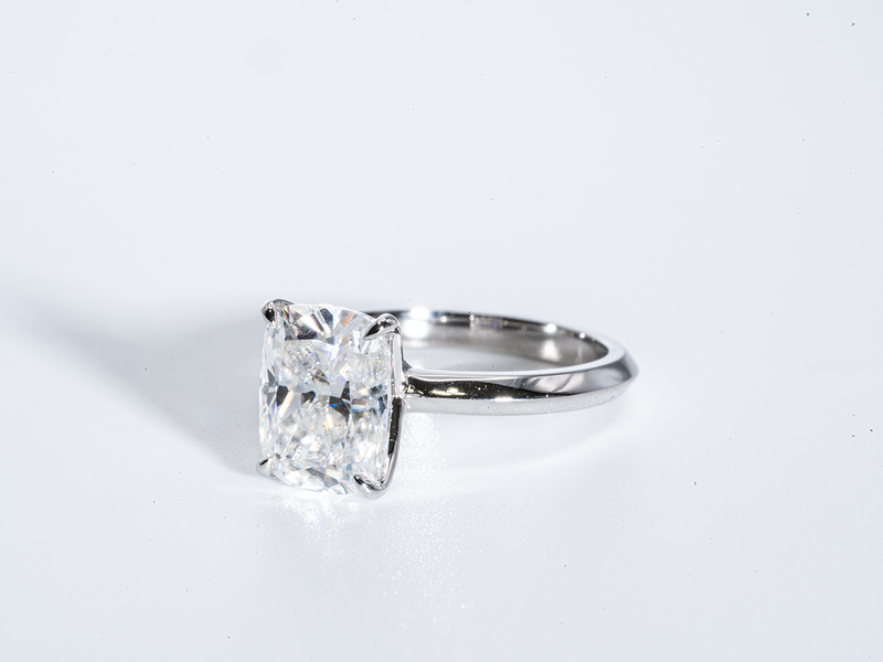 Knife Edge Engagement Ring, Cushion Cut Solitaire Moissanite Ring