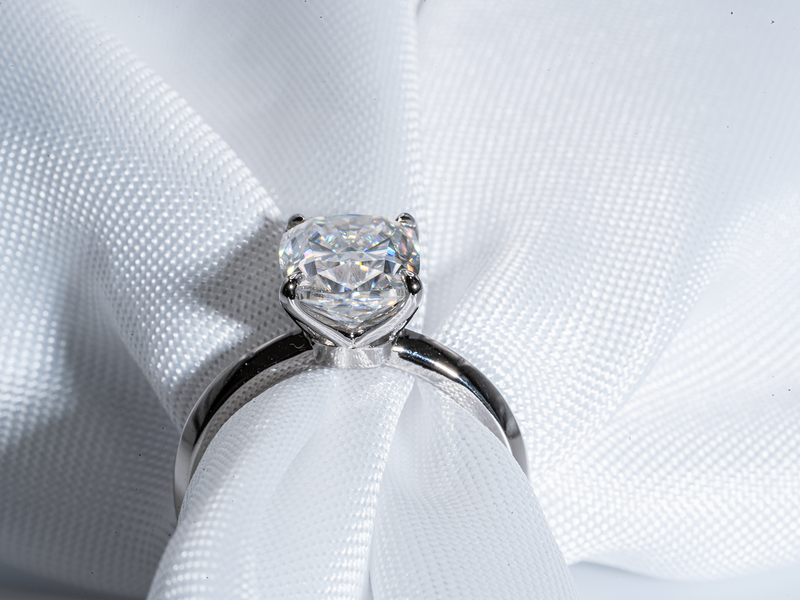 Knife Edge Engagement Ring, Cushion Cut Solitaire Moissanite Ring