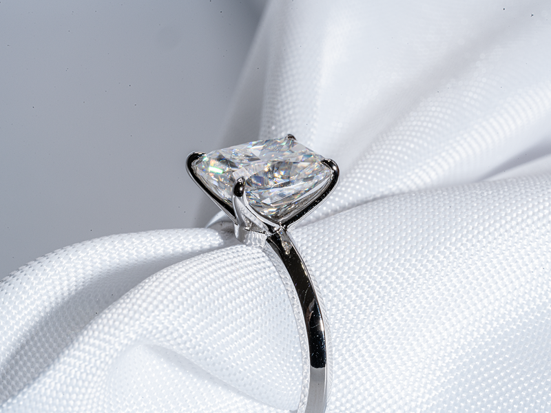 Knife Edge Engagement Ring, Cushion Cut Solitaire Moissanite Ring