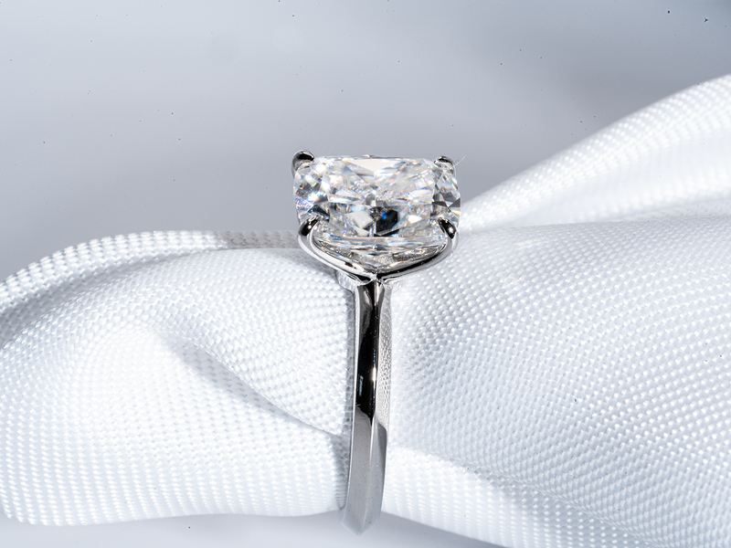 Knife Edge Engagement Ring, Cushion Cut Solitaire Moissanite Ring