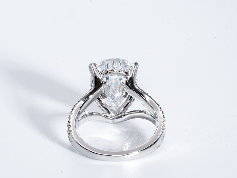 4.5 Carat Pear Shaped Moissanite Double Shank Band Engagement Ring