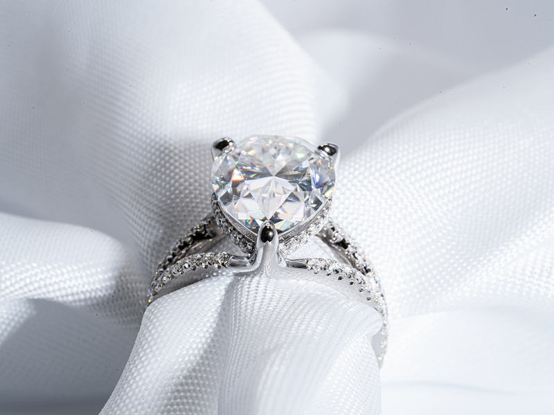 4.5 Carat Pear Shaped Moissanite Double Shank Band Engagement Ring