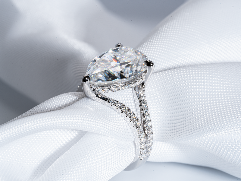 4.5 Carat Pear Shaped Moissanite Double Shank Band Engagement Ring