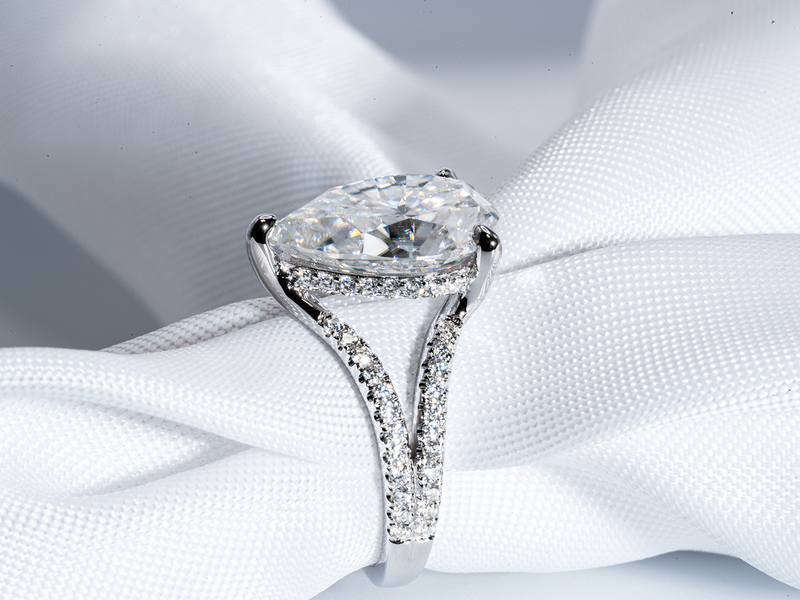 4.5 Carat Pear Shaped Moissanite Double Shank Band Engagement Ring