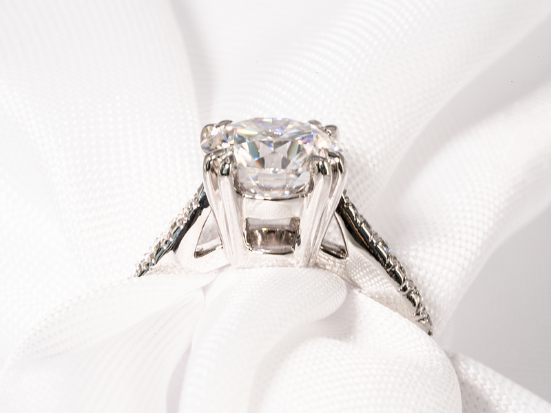 2 Carat Round Cut Double Claw-Prong Cathedral Moissanite Engagement Ring