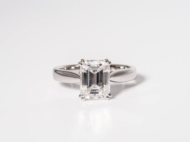 2 Carat Emerald Cut Double Claw-Prong Solitaire Moissanite Engagement Ring