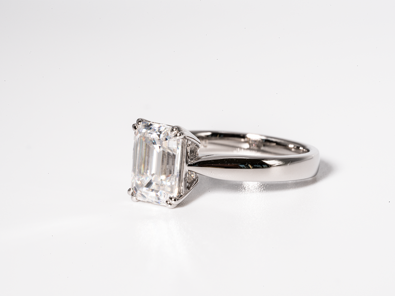 2 Carat Emerald Cut Double Claw-Prong Solitaire Moissanite Engagement Ring