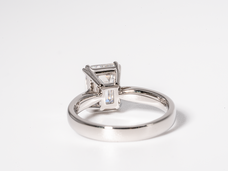 2 Carat Emerald Cut Double Claw-Prong Solitaire Moissanite Engagement Ring