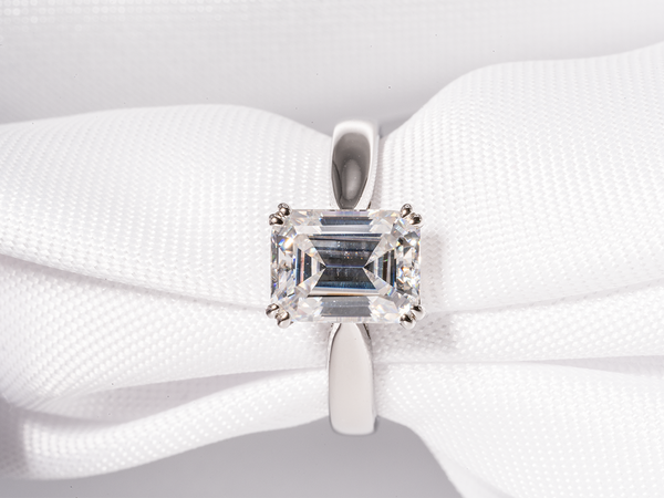 2 Carat Emerald Cut Double Claw-Prong Solitaire Moissanite Engagement Ring