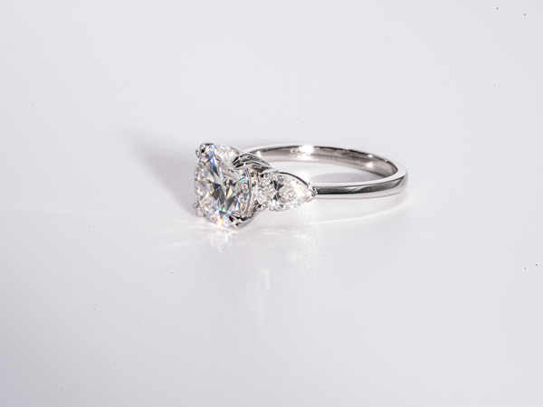 3 Carat Round with Pear Shaped Side-Stone Moissanite Engagement Ring