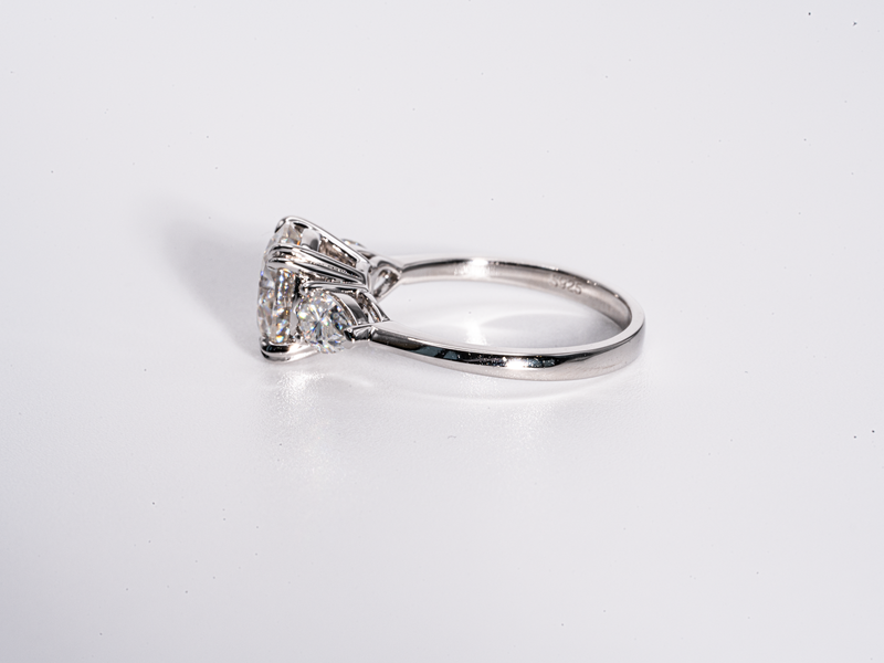 3 Carat Round with Pear Shaped Side-Stone Moissanite Engagement Ring