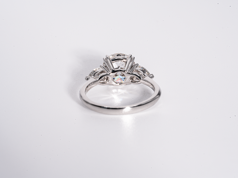 3 Carat Round with Pear Shaped Side-Stone Moissanite Engagement Ring