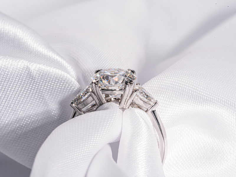 3 Carat Round with Pear Shaped Side-Stone Moissanite Engagement Ring