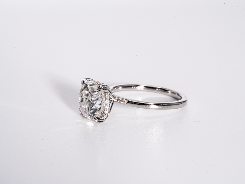 4.5 Carat Cushion Double-Claw Prong Hidden Halo Moissanite Engagement Ring