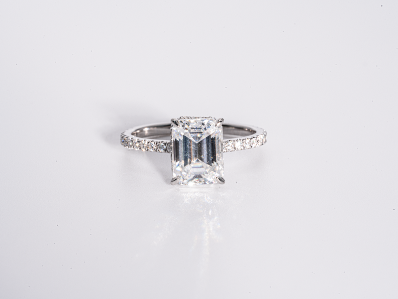 3 Carat Emerald Cut Hidden Halo Moissanite Engagement Ring