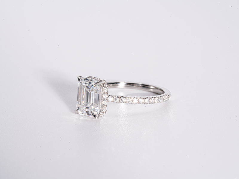 3 Carat Emerald Cut Hidden Halo Moissanite Engagement Ring