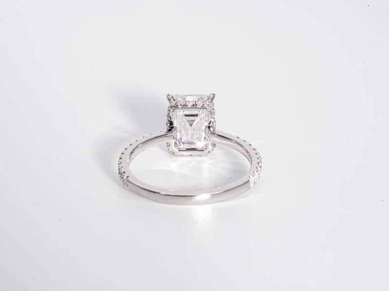 3 Carat Emerald Cut Hidden Halo Moissanite Engagement Ring