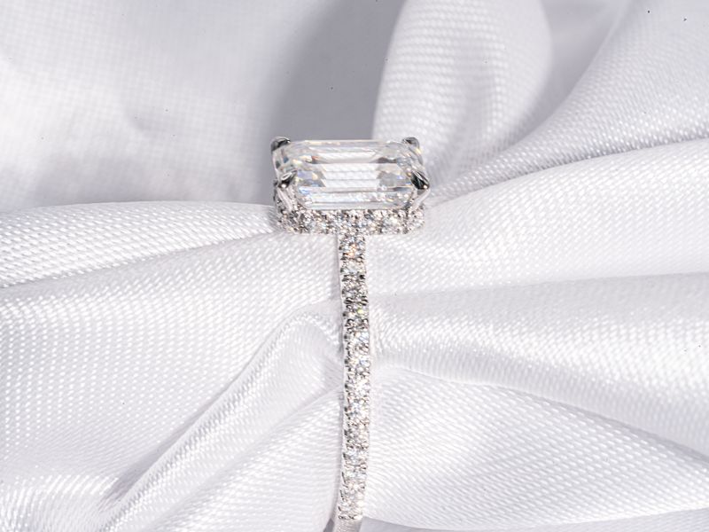 3 Carat Emerald Cut Hidden Halo Moissanite Engagement Ring