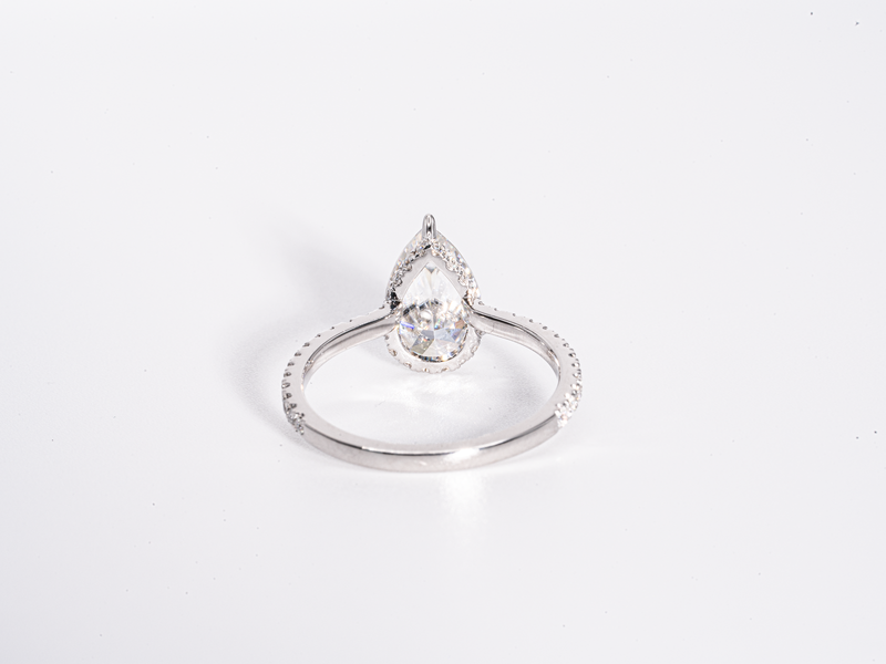 2.5 Carat Crushed Ice Pear Shaped Hidden Halo Moissanite Engagement Ring