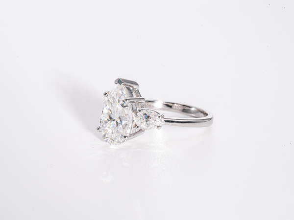 4.5 Carat Pear Shaped with Pear Shaped Side-Stone Moissanite Engagement Ring