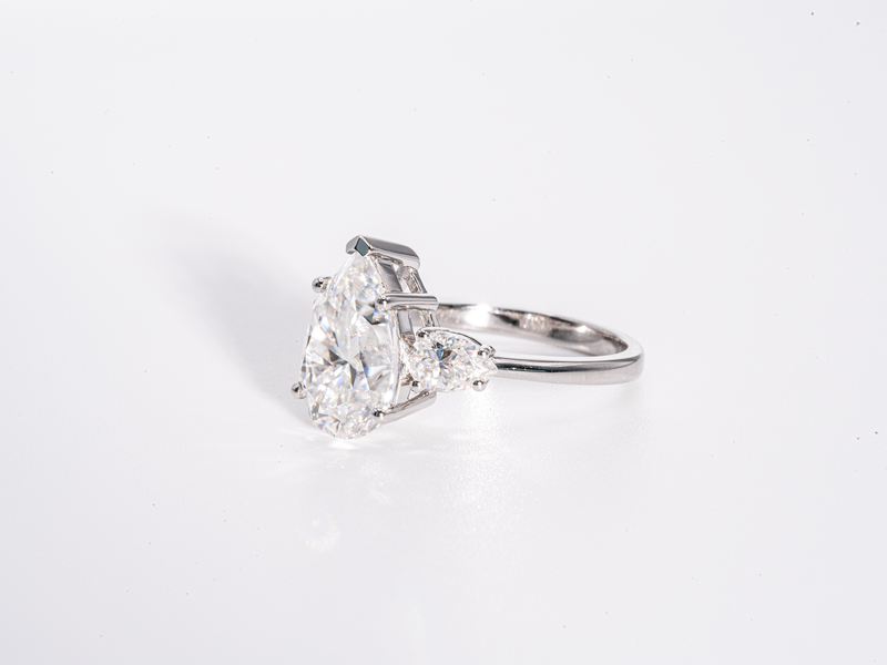 4.5 Carat Pear Shaped with Pear Shaped Side-Stone Moissanite Engagement Ring