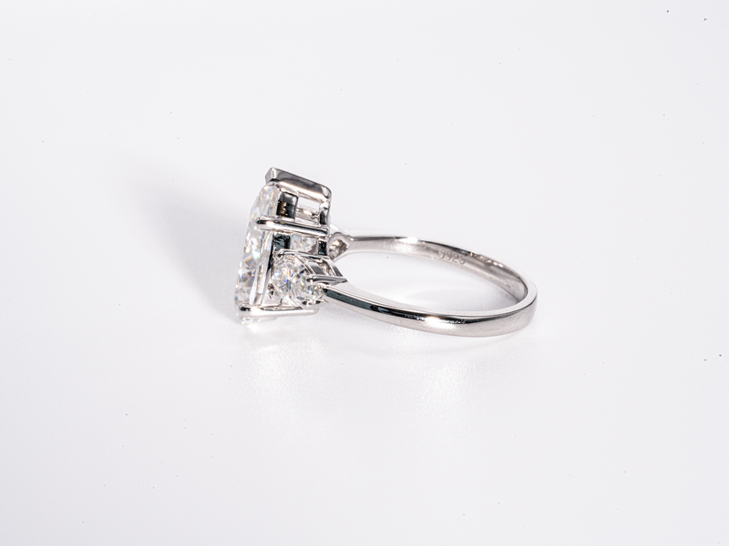 4.5 Carat Pear Shaped with Pear Shaped Side-Stone Moissanite Engagement Ring