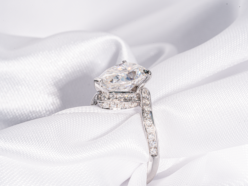 3.5 Carat Pear Shaped Pavé Swirl Moissanite Engagement Ring