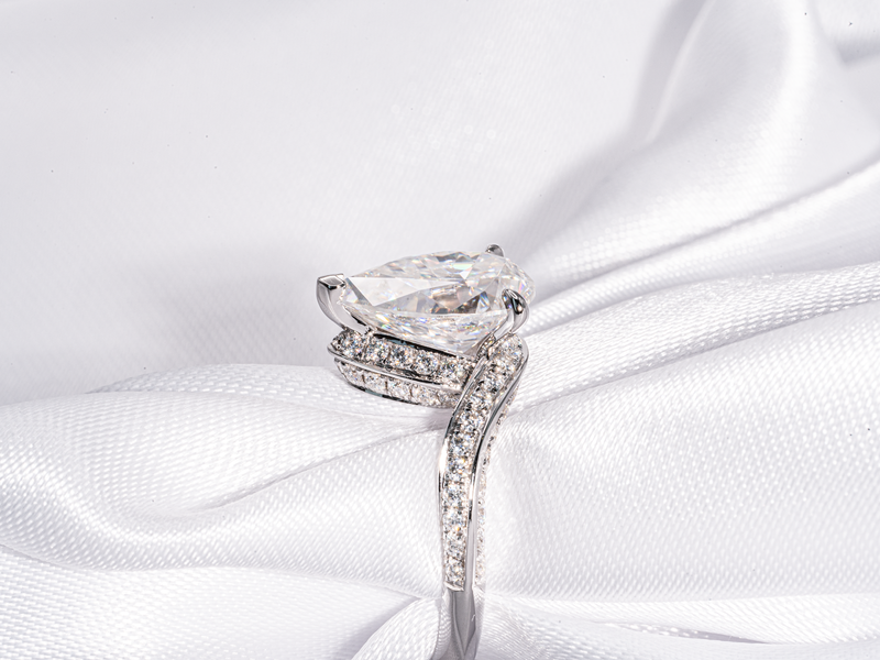 3.5 Carat Pear Shaped Pavé Swirl Moissanite Engagement Ring