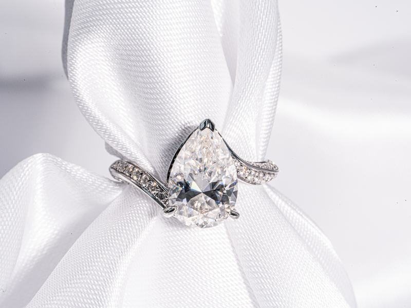 3.5 Carat Pear Shaped Pavé Swirl Moissanite Engagement Ring