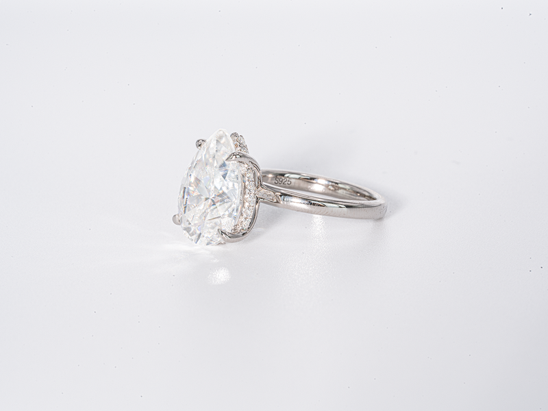 5 Carat Pear Shaped Hidden Halo Solitaire Moissanite Engagement Ring