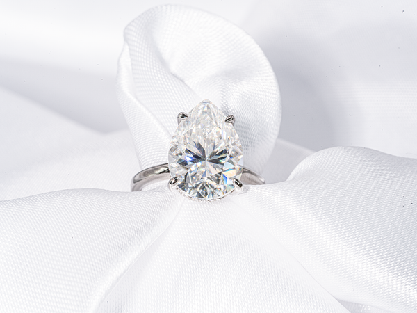 5 Carat Pear Shaped Hidden Halo Solitaire Moissanite Engagement Ring