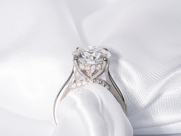 3.5 Carat Round Cut Hidden Halo Cathedral Solitaire Moissanite Engagement Ring