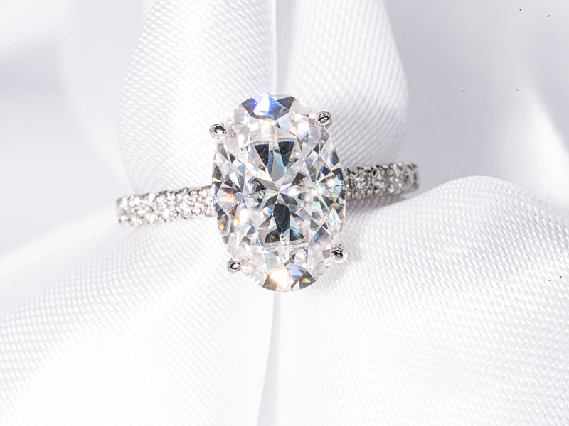 3.5 Carat Oval Crushed Ice Hidden Halo Moissanite Engagement Ring