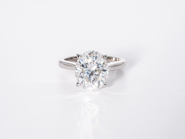 4 Carat Oval Hidden Halo Cathedral Solitaire Moissanite Engagement Ring