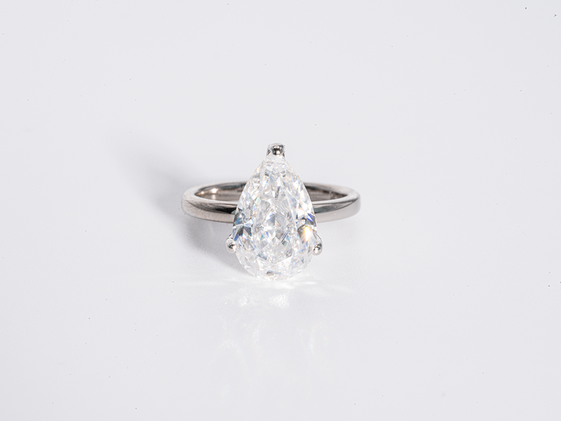 3 Carat Pear Shaped Crushed Ice Solitaire Moissanite Engagement Ring