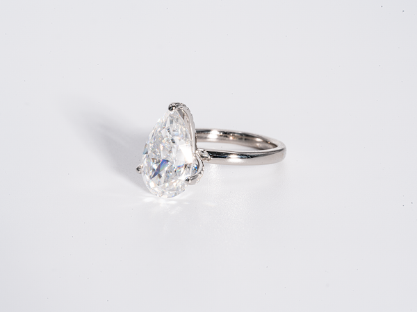 3 Carat Pear Shaped Crushed Ice Solitaire Moissanite Engagement Ring