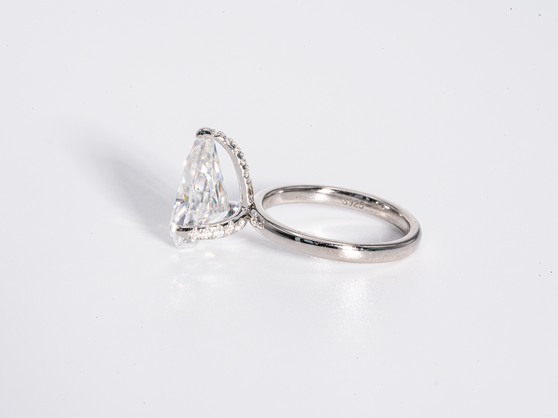 3 Carat Pear Shaped Crushed Ice Solitaire Moissanite Engagement Ring