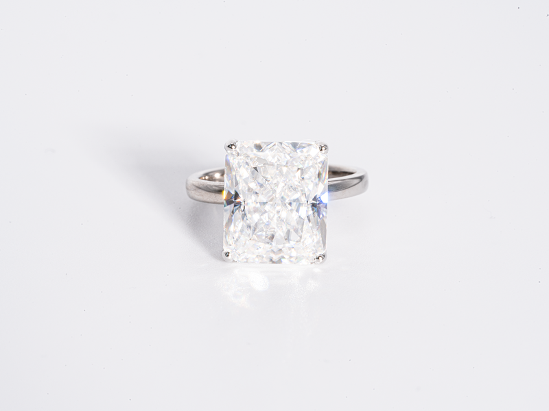 Crushed Ice 1.69 CT Radiant Colorless Moissanite Solitaire Ring