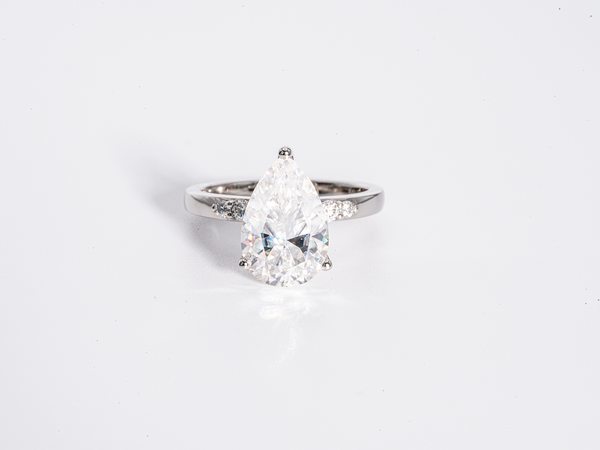 3 Carat Pear Shaped Solitaire with Side Stone Moissanite Engagement Ring