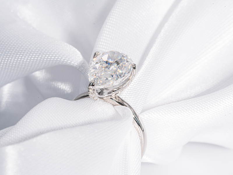 3 Carat Pear Shaped Crushed Ice Solitaire Moissanite Engagement Ring