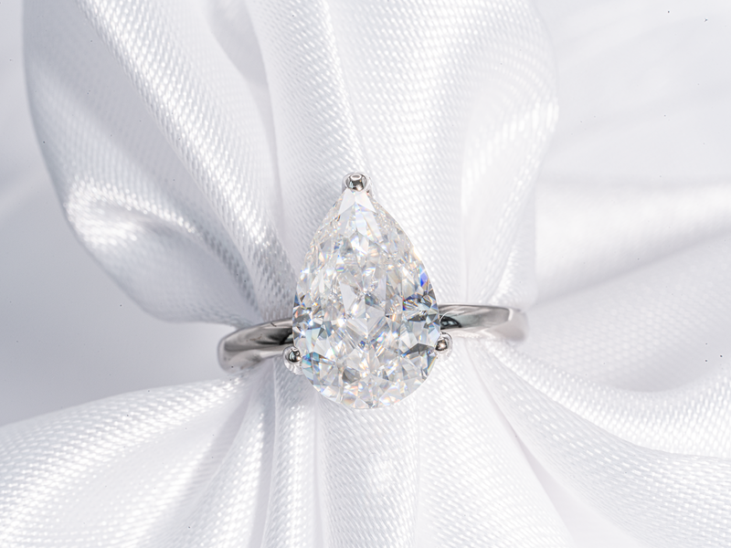 3 Carat Pear Shaped Crushed Ice Solitaire Moissanite Engagement Ring