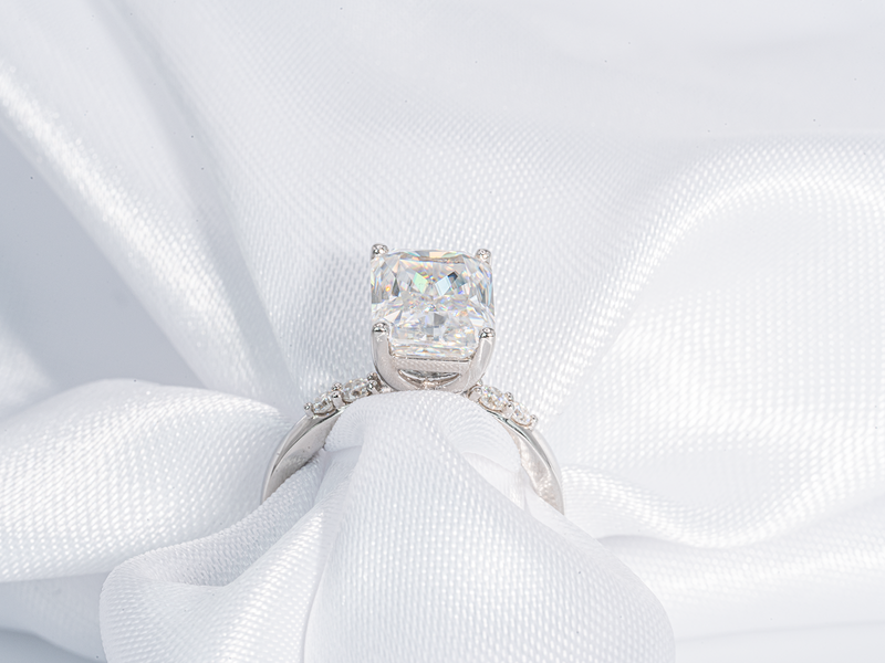 3 Carat Radiant Cut Crushed Ice Solitaire with Side Stone Moissanite Engagement Ring