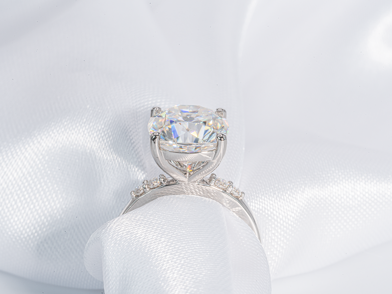 4.5 Carat Cushion 4 Prong Solitaire with Side stone Moissanite Engagement Ring