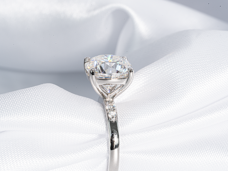 4.5 Carat Cushion 4 Prong Solitaire with Side stone Moissanite Engagement Ring